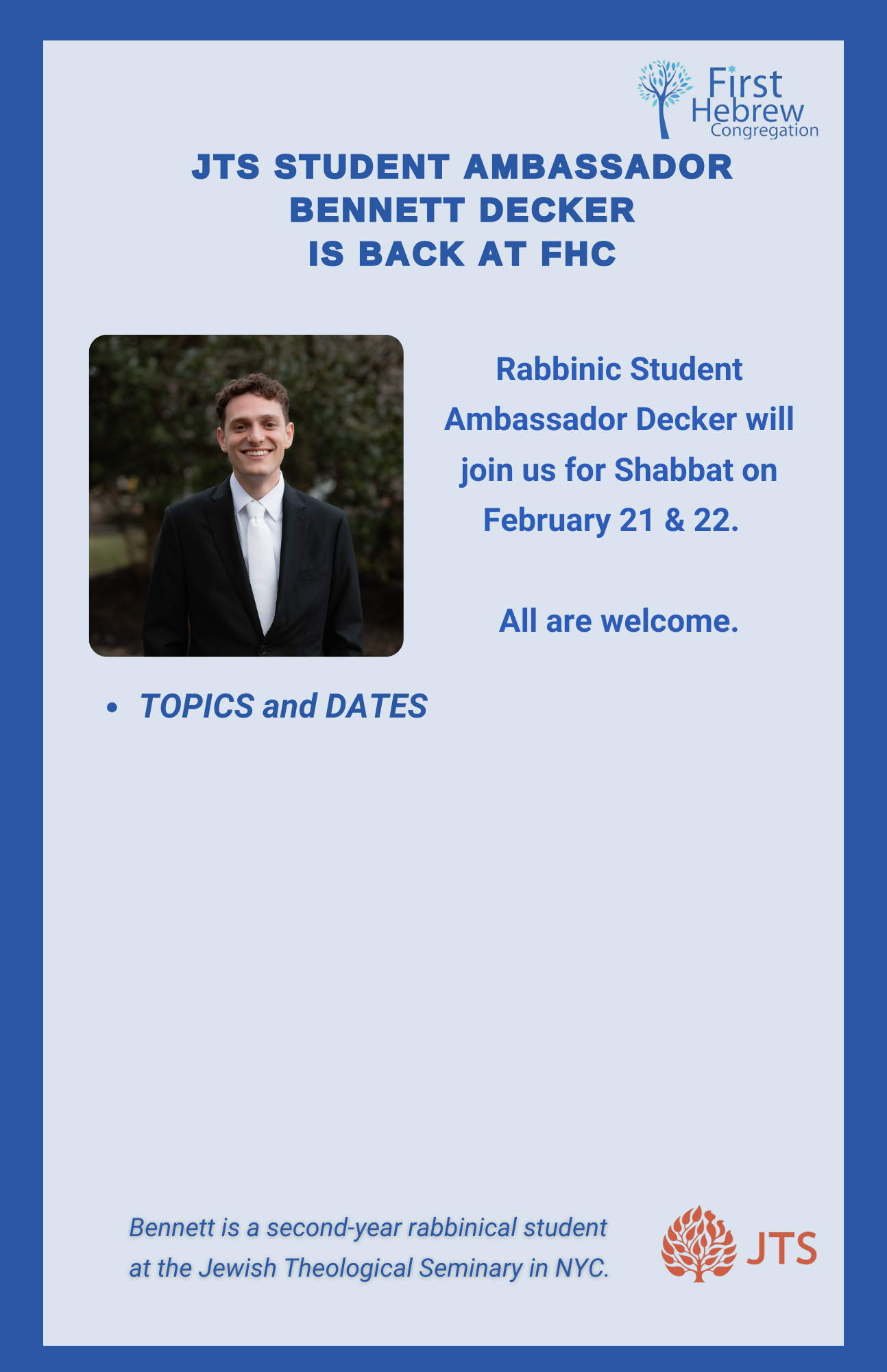 Ambassador Shabbat with Bennett Decker